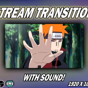 May include: A digital transition effect for streaming with a character from the anime Naruto. The effect is 1920 x 1080 pixels and includes sound.