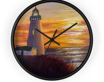 Lighthouse sunset Wall Clock round
