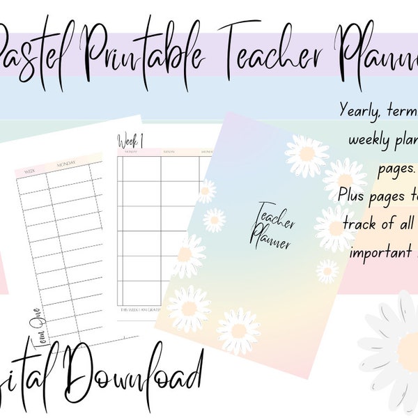 Printable Australian Teacher Planner Rainbow Pastel 2024 Ultimate Digital Download