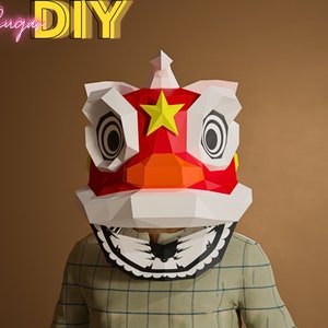Dance Lion mask, Papercraft, DIY, Low poly, Mask, PDF Papercraft, Pattern mask, digital file, PDO, svg