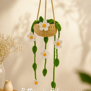 Crochet Hanging Flower Pot Pattern PDF, Daisy Plant Hanger Crochet Pattern, Amigurumi Flower Basket, Boho Wall Decor,  4 Languages