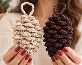 Haakpatroon voor een dennenappel (PDF), haakpatroon voor een kerstornament, dennenappeldecoratie voor de feestdagen, zelfgemaakt kerstboomornament, 4 talen