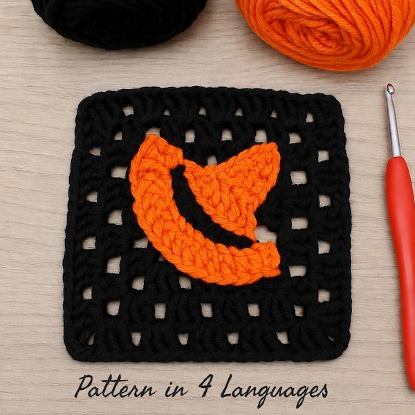 Crochet Witch Hat Granny Square Pattern PDF, Halloween Crochet Pattern, Spooky Granny Square Motif, Crochet Blanket Square, 4 Languages