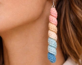 Crochet Spiral Earrings Pattern PDF, Easy Beginner Friendly, Boho Dangle Earrings Tutorial, DIY Jewelry Pattern, 4 Languages