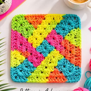 Granny Square Crochet Pattern PDF, Colorful Crochet Motif, Modern Afghan Block, Beginner Friendly, 4 Languages