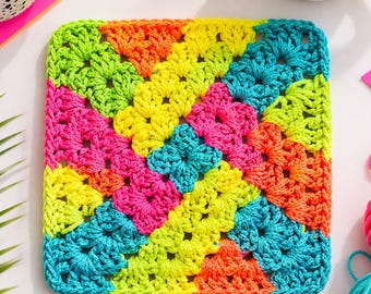 Granny Square Crochet Pattern PDF, Colorful Crochet Motif, Modern Afghan Block, Beginner Friendly, 4 Languages