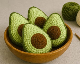 Crochet Avocado PDF Pattern Bundle in 4 Languages, Amigurumi Avocado Tutorial, Beginner Friendly Crochet Food Pattern, Digital Download PDF