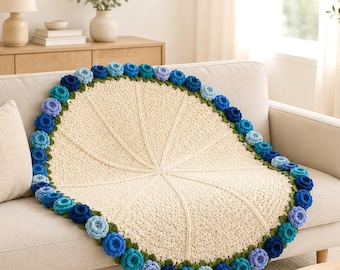 Rose Bouquet Blanket Pattern– Crochet Rose Blanket Pattern – Looks Like a Flower Bouquet, 4 Languages