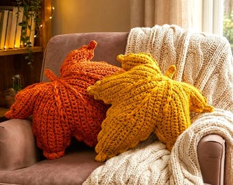 Crochet Leaf Pillow Pattern PDF, Fall Crochet Cushion Pattern, Autumn Leaf Pillow Crochet Tutorial, 4 Languages