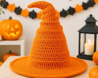 Halloween Crochet Witch Hat Pattern PDF, Crochet Witch Costume Hat, Amigurumi Witch Hat, Halloween Decor Crochet Pattern, 4 Languages