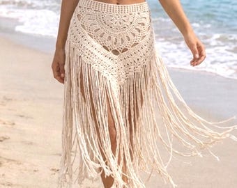 Crochet Fringe Skirt PDF Pattern – Boho Beach Cover Up – Festival Outfit - Summer Vacation Wear - English German French Spanish