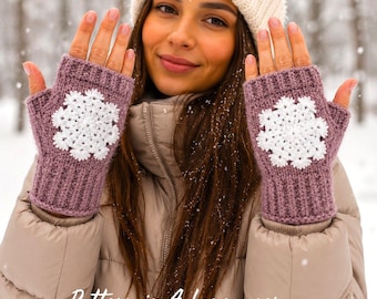 Crochet Snowflake Fingerless Gloves Pattern - Winter Hand Warmers, Christmas Crochet Mittens Tutorial, English German French Spanish