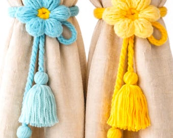 Crochet Curtain Tieback Pattern PDF, Flower Curtain Holder, Boho Home Decor, Tassel Tie Back, Easy Crochet Pattern, 4 Languages
