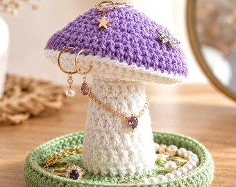 Crochet Mushroom Jewelry Holder Pattern, Mushroom Ring Holder Crochet Pattern PDF, Jewelry Organizer, Amigurumi Mushroom Tray, 4 Languages