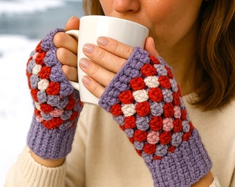 Crochet Fingerless Gloves Pattern PDF in 4 Languages, Granny Stitch Mittens Tutorial, Easy Winter Hand Warmers, Instant Download