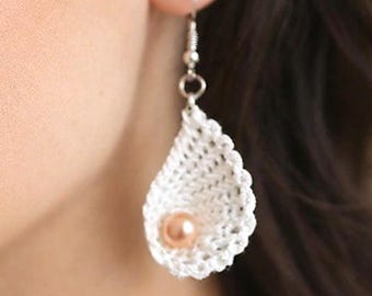 Crochet Lace Earrings Pattern PDF with Pearl | Boho Seashell Dangle Earrings Tutorial | Beginner Friendly | Digital Download | 4 Languages