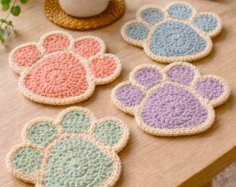 Crochet Cat Paw Coaster Pattern PDF, Paw Print Coaster, Cute Cat Lover Gift, Beginner Friendly, 4 Languages