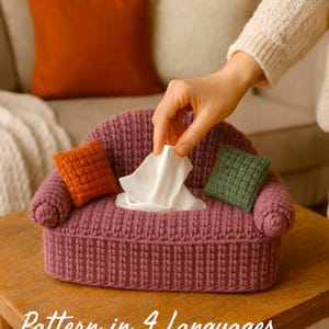 Crochet Tissue Box Cover Pattern – Couch Style Box Cover PDF – Home Decor Crochet Pattern – 4 Languages