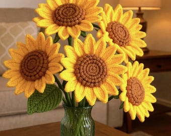 Crochet Sunflower Pattern – Realistic 3D Flower with Wired Stem – Vase Decor PDF – Beginner Friendly – 4 Languages