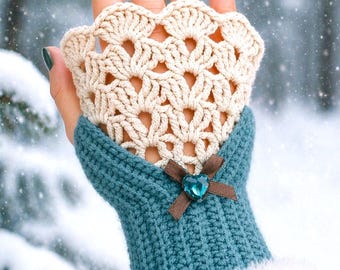 Victorian Crochet Fingerless Gloves Pattern PDF, Lace Mittens Tutorial, Vintage Style Hand Warmers, Easy Crochet Pattern, 4 Languages