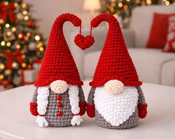 Christmas Crochet Gnome Couple Pattern PDF in 4 Languages, Amigurumi Scandinavian Gnome Set, Holiday Decor Crochet Tutorial DIY Xmas Pattern