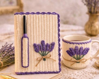 Crochet Lavender Notebook and Mug Cover Pattern, Beginner-Friendly , English German French Spanish