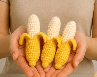 Peelable Crochet Banana Pattern PDF Bundle in 4 Languages, Amigurumi Banana Toy Pattern, , Cute Fruit Decor Gift, Cute Handmade Gift Idea