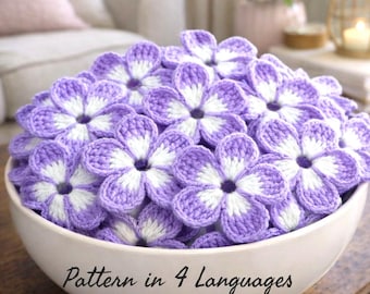 Crochet Flower Applique Pattern PDF – 5 Petal Floral Motif – Beginner Friendly – DIY Crochet Flowers – 4 Languages
