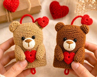Crochet Teddy Bear Keychain Pattern PDF, Amigurumi Bear Key Cover,  Beginner Friendly, DIY Gift Idea, Instant Download, 4 Languages