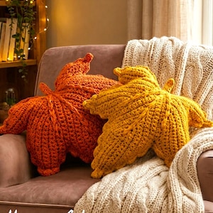 Crochet Leaf Pillow Pattern PDF, Fall Crochet Cushion Pattern, Autumn Leaf Pillow Crochet Tutorial, 4 Languages