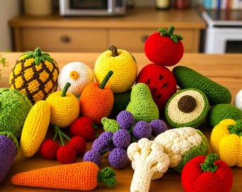 21 Crochet Fruit & Vegetable Patterns Bundle PDF, Amigurumi Play Food Set, 4 Languages ,Beginner Friendly Crochet Patterns Pack,Toy Food Set
