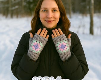 Easy Fingerless Granny Square Crochet Glove Pattern, Pattern of Granny Square Gloves, Digital Download, PDF Pattern