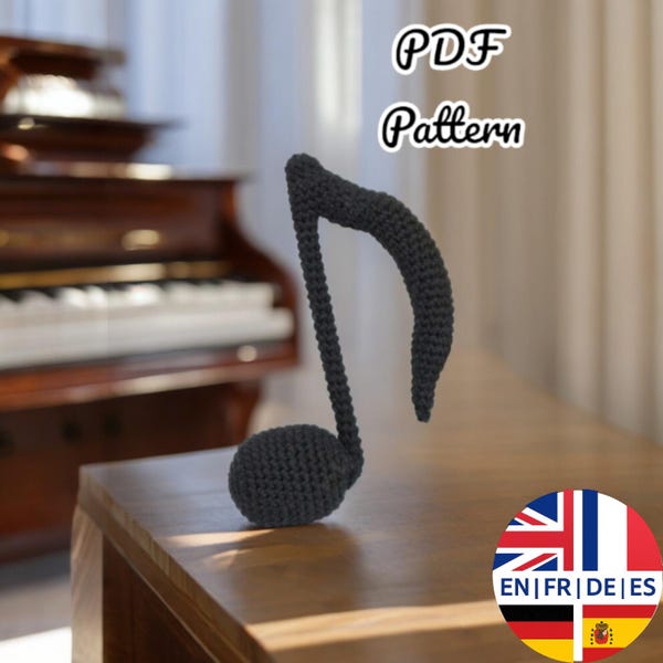 Eenvoudig muzieknootpatroon, haakpatroon muzieknoot, Engels Duits Frans Spaans