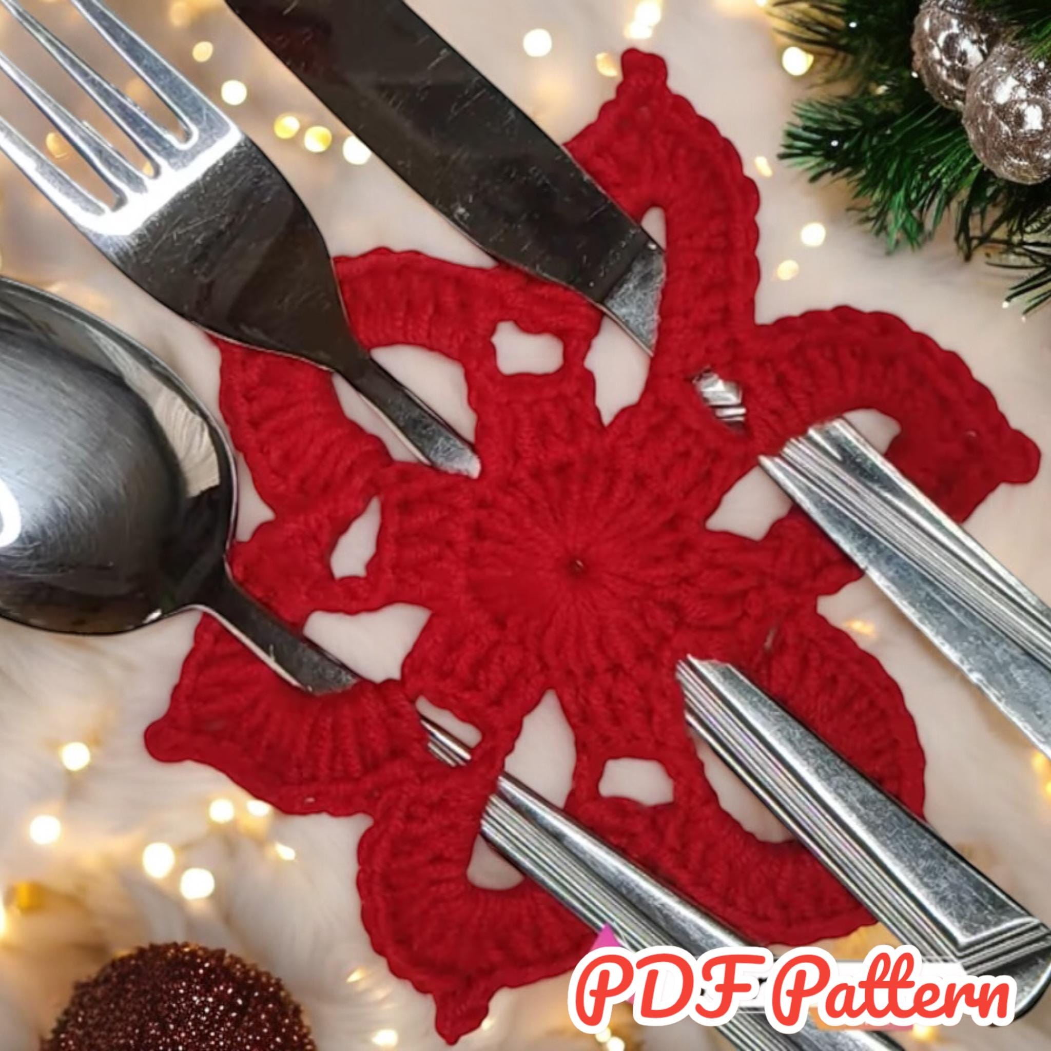 Easy Christmas Cutlery Holder Crochet Pattern, Pattern of Snowflake Cutlery Holder, Digital Download, PDF Pattern