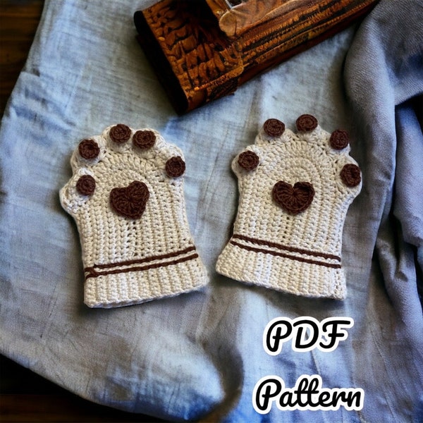 Patron de gant sans doigts pattes de chat au crochet facile, Patron de gants pattes de chat, téléchargement numérique, patron PDF, tutoriel vidéo