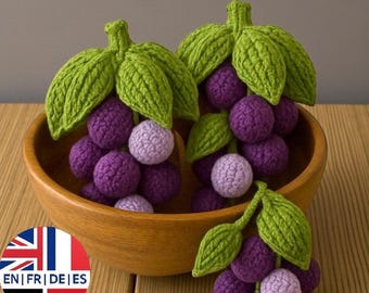 Amigurumi Grape Crochet Pattern, Easy Fruit Toy, English German French Spanish