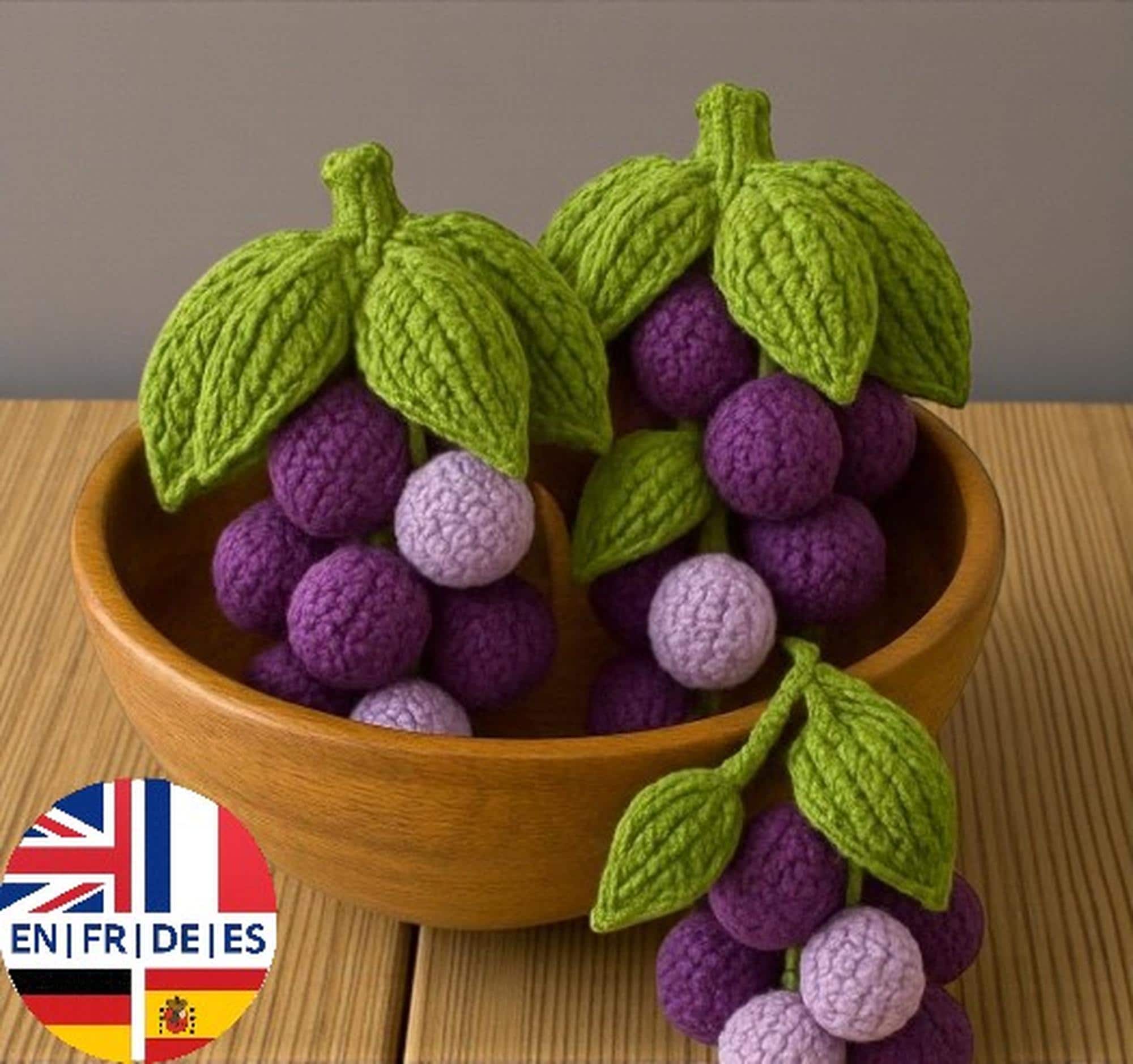 Amigurumi Grape Crochet Pattern, Easy Fruit Toy, English German