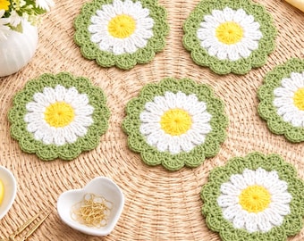 Crochet Daisy Coaster PDF Pattern, Flower Coaster Pattern, Spring Table Decor, Beginner Friendly Crochet Pattern, 4 Languages