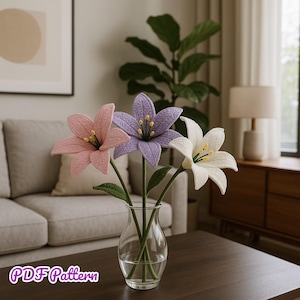 Crochet Lily Flower Pattern – Realistic PDF Tutorial - Step-by-Step Digital Flower Guide - DIY Wedding or Home Decor PDF - Crochet Lily