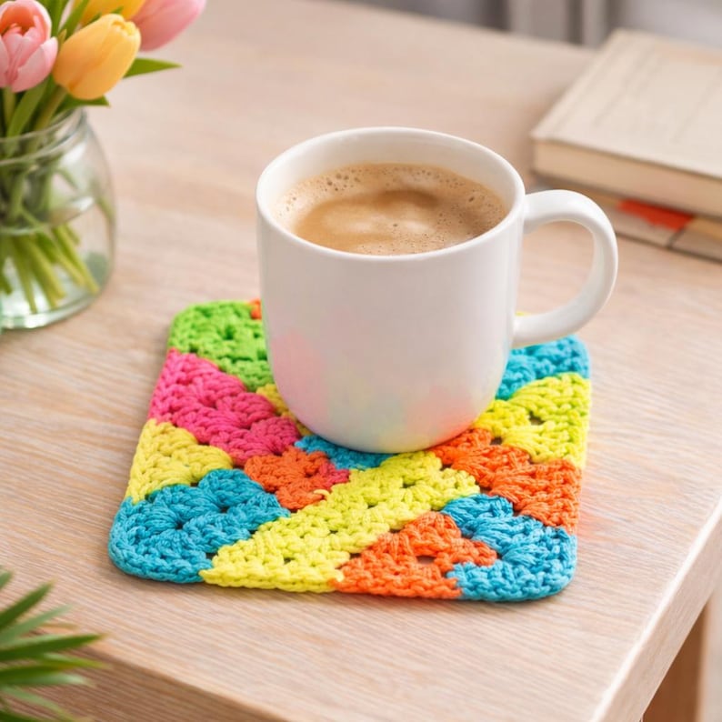 Granny Square Crochet Pattern PDF, Colorful Crochet Motif, Modern Afghan Block, Beginner Friendly, 4 Languages image 3