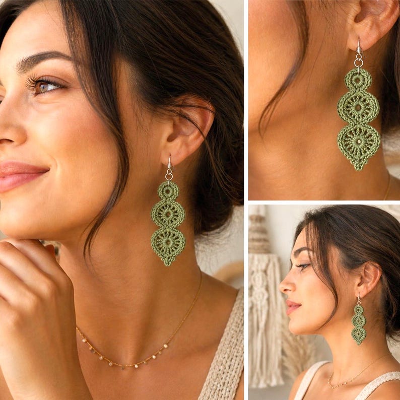 Dangle Earring Patterns Boho Crochet Drop Earrings Pattern, PDF Bundle in 4 Languages, Lace ...