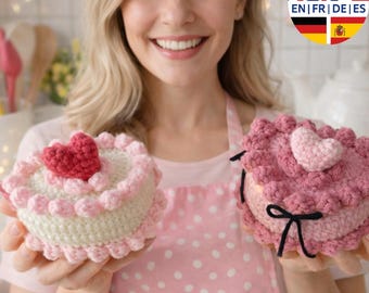 Crochet Heart Cupcake Pattern – English German French Spanish