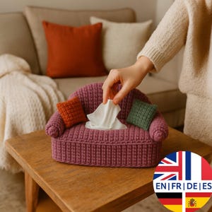 Crochet Tissue Box Cover Pattern – Couch Style Box Cover PDF – Home Decor Crochet Pattern – 4 Languages