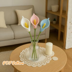 Gehaakte calla lelie patroon pdf – zelfstudie realistische bloem – pdf-patroon voor handgemaakte bloem – calla lelie DIY woondecoratie