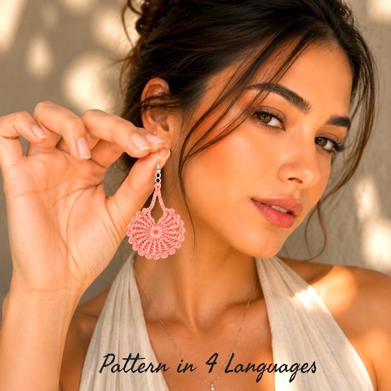 Crochet Earrings Pattern PDF in 4 Languages, Boho Mandala Earrings Tutorial, Beginner Crochet Jewelry Pattern, Digital Download