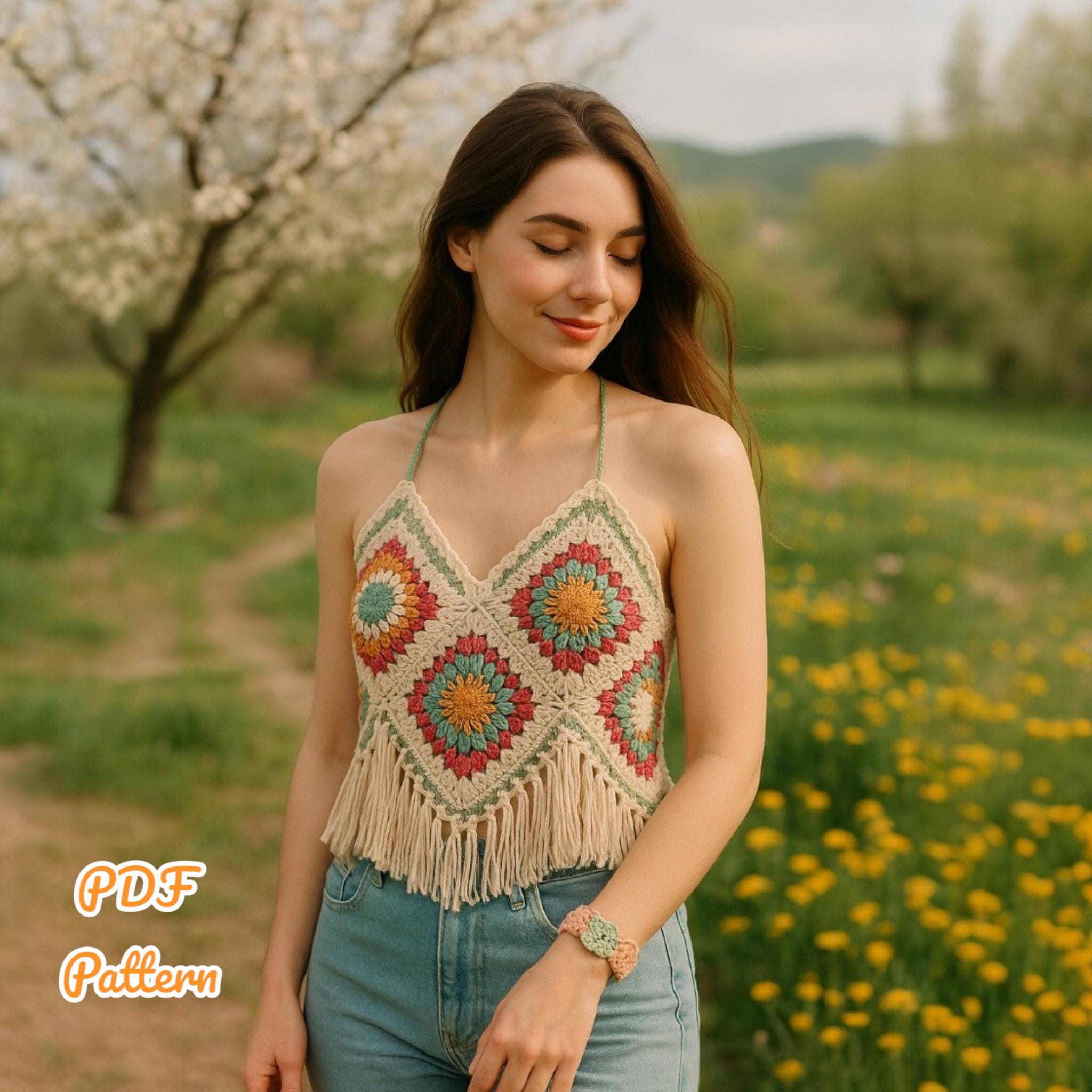Boho Granny Square Halter Top Crochet Pattern festival Summer Top Boho Granny Square Halter Top Crochet Pattern festival Summer Top