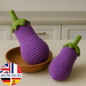 Patrón de amigurumi de berenjena a crochet, para principiantes (patrón en PDF), inglés, alemán, francés y español