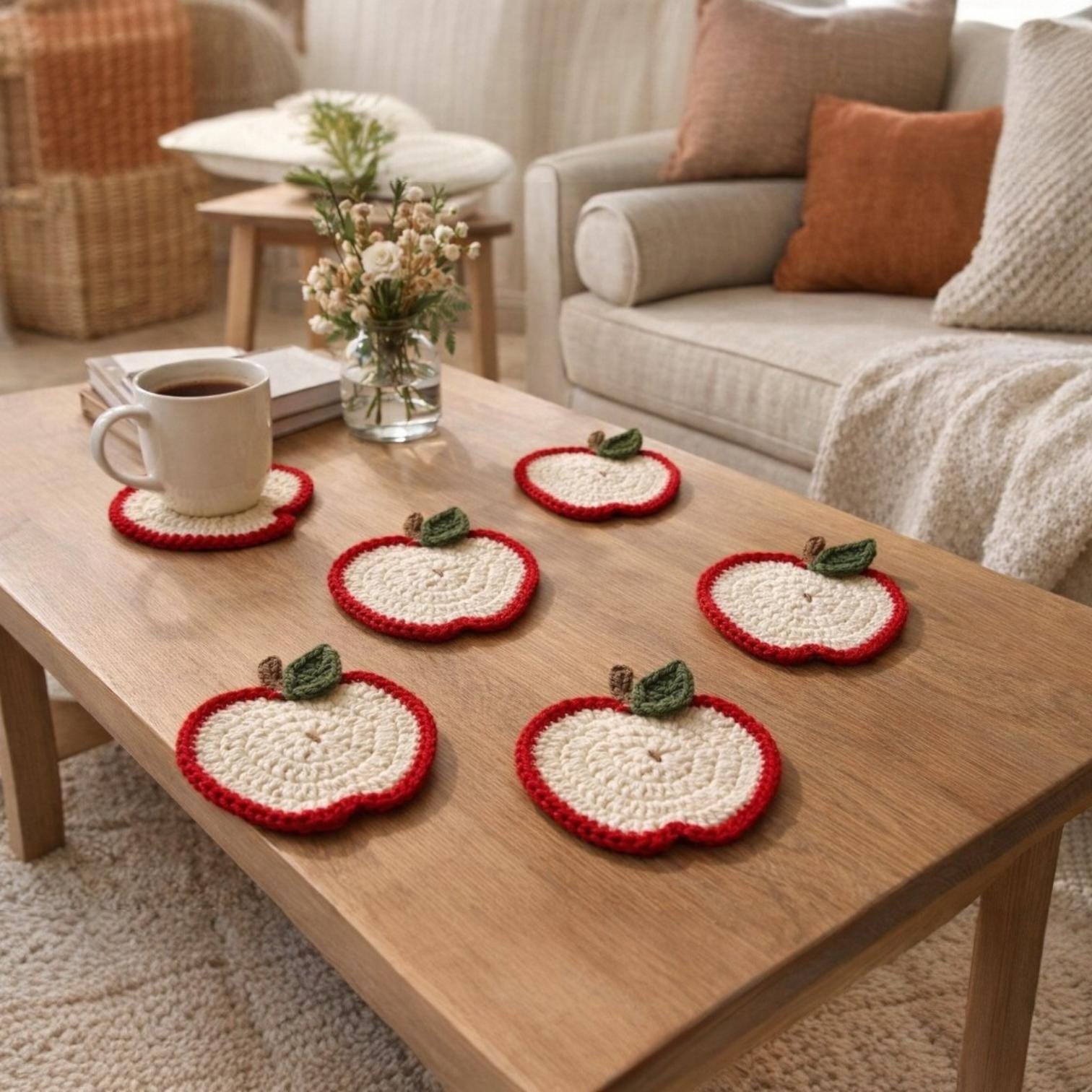 Crochet Apple Coaster Pattern PDF – Apple Slice Coaster – Fruit Coaster ...