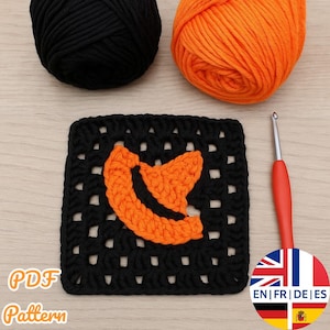 Hexenhut Oma Quadrat Häkelmuster - Halloween häkeln PDF -Englisch Deutsch Französisch Spanisch