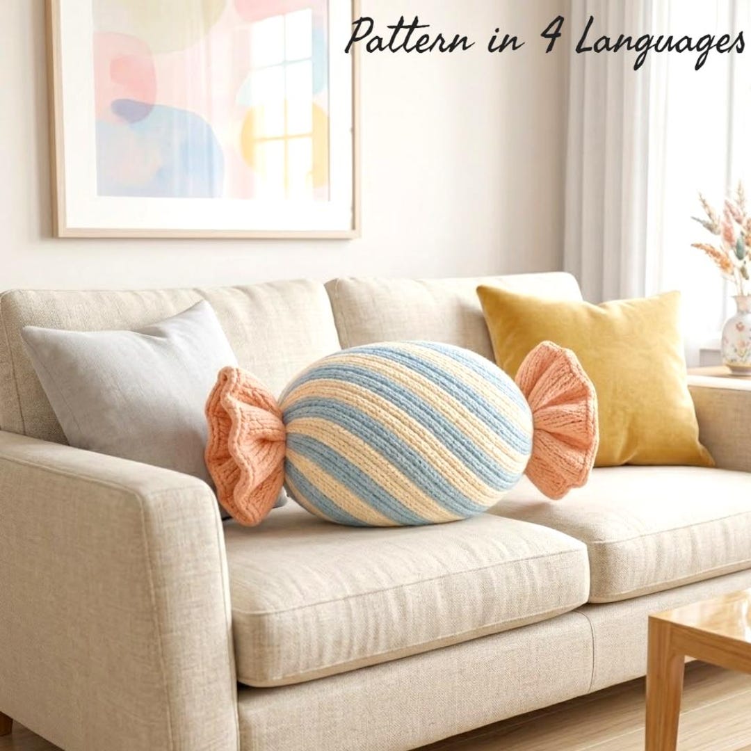 Candy Pillow Crochet Pattern PDF in 4 Languages, Pastel Cushion ...